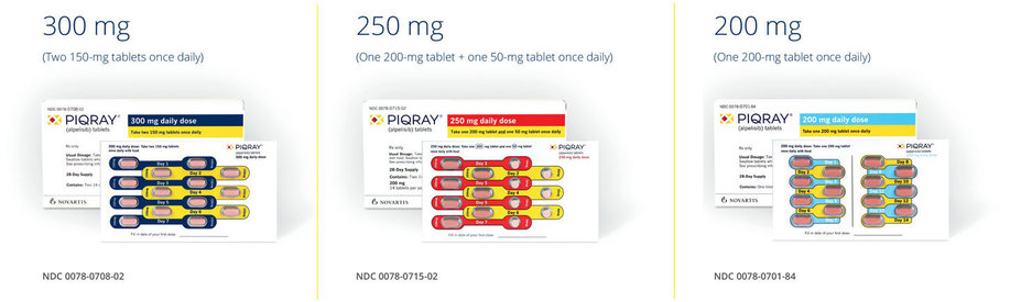 PIQRAY approved doses: 300 mg, 250 mg, 200 mg